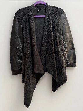 LF Paper Heart Women's Mixed Media Sweater Cardigan with Faux Leather Sleeves